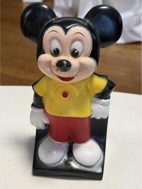 Vintage Mickey Mouse Hard Rubber Plastic Piggy Bank Walt Disney  7” Tall